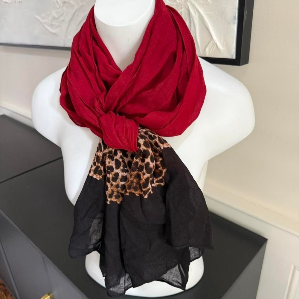 Red and black leopard print scarf